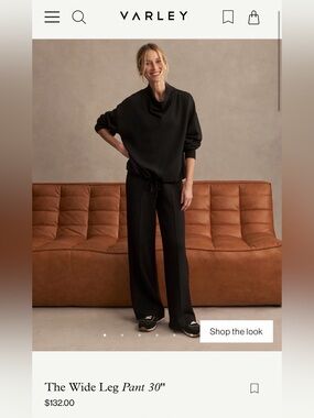 Varley The Wide Leg Pant Women’s Small Double Soft Wide Leg Pin Tuck Black $132